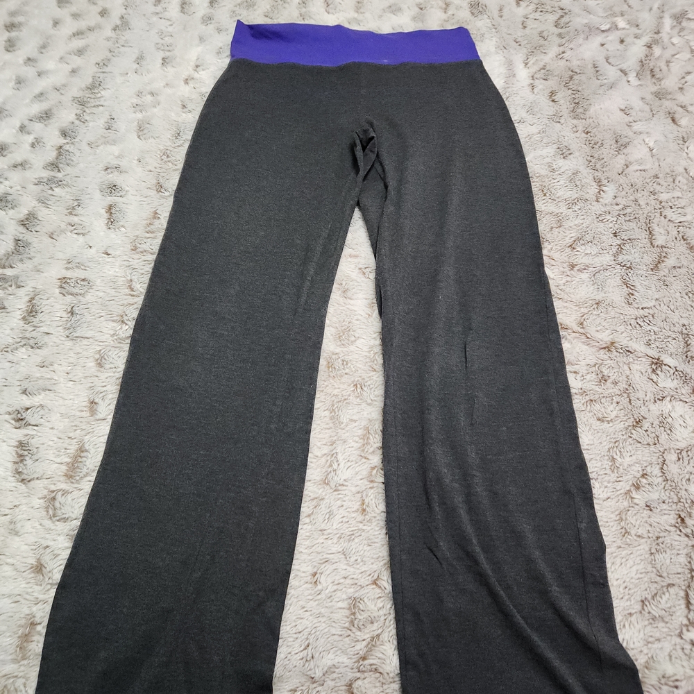 Gray Yoga Pants with Purple Waistband Candy Couture